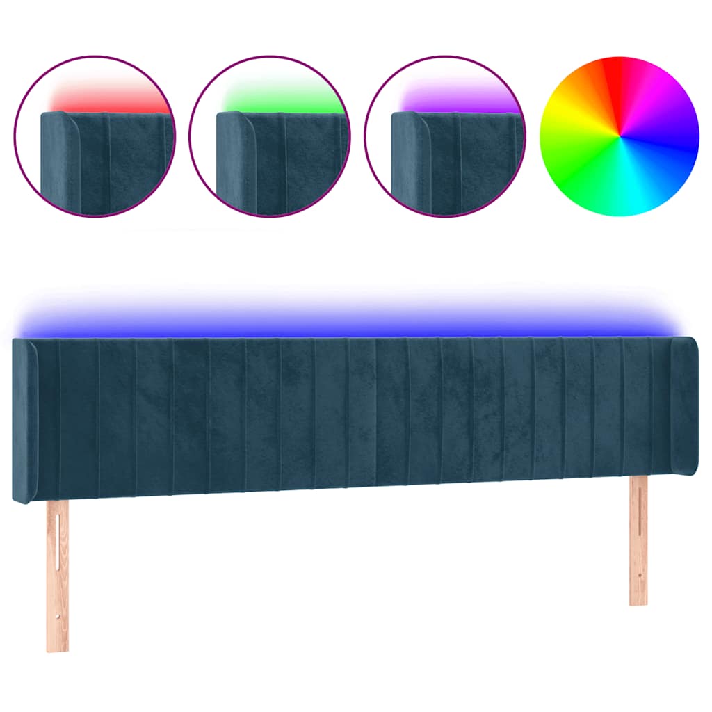 LED uzglavlje tamnoplavo 163x16x78/88 cm baršunasto