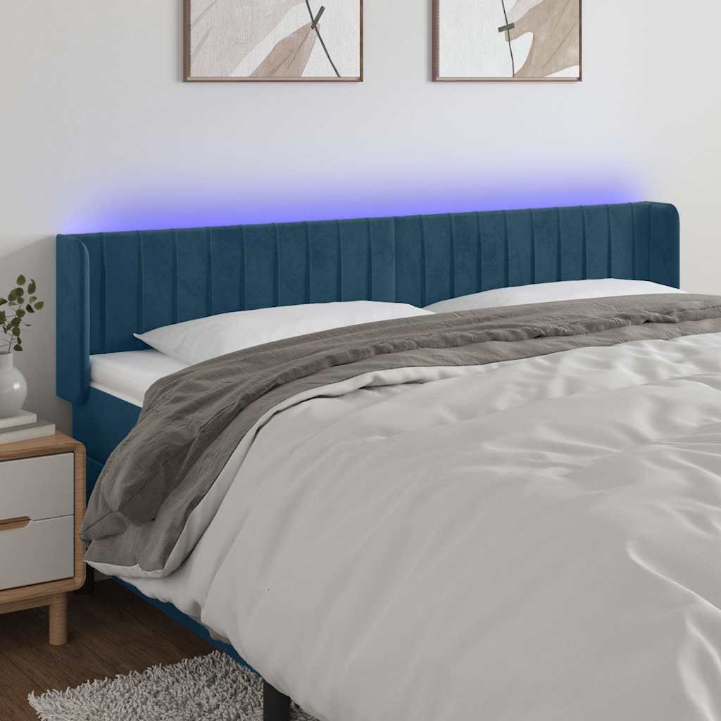 LED uzglavlje tamnoplavo 163x16x78/88 cm baršunasto