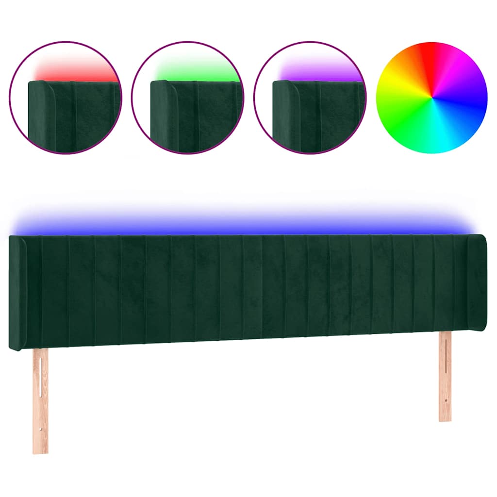 LED uzglavlje tamnozeleno 183x16x78/88 cm baršunasto