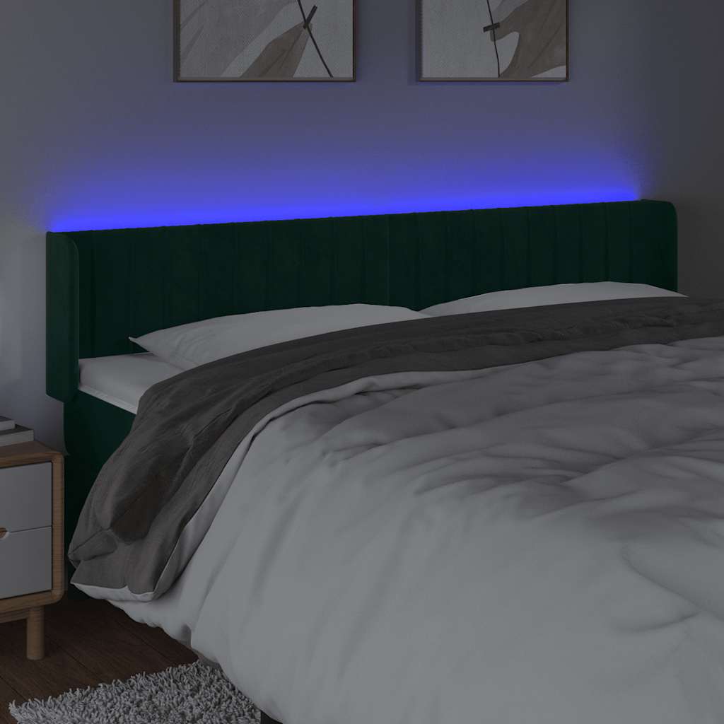 LED uzglavlje tamnozeleno 183x16x78/88 cm baršunasto