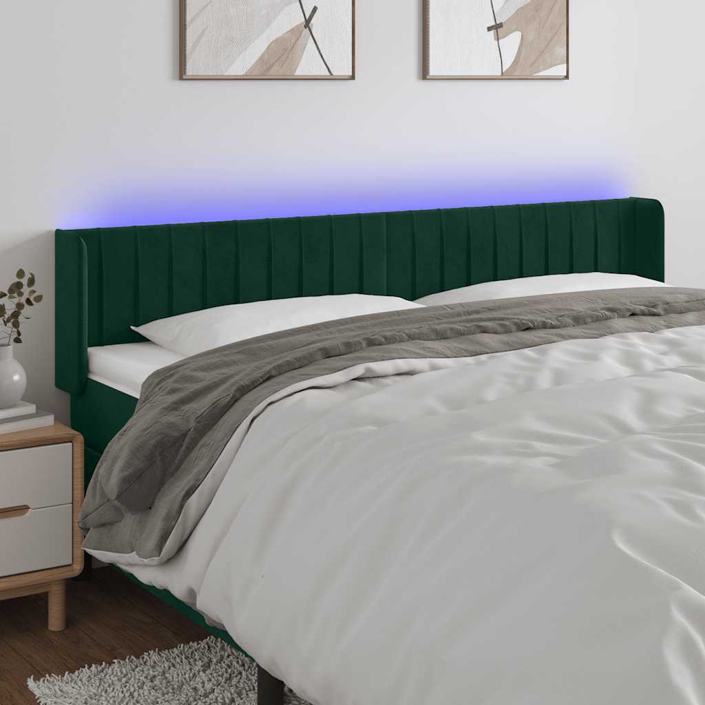 LED uzglavlje tamnozeleno 183x16x78/88 cm baršunasto