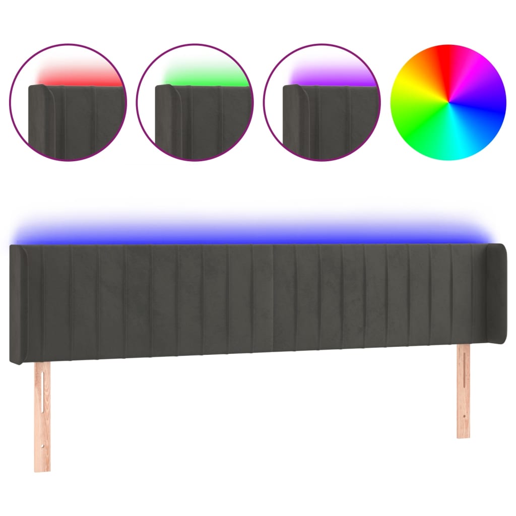 LED uzglavlje tamnosivo 203x16x78/88 cm baršunasto