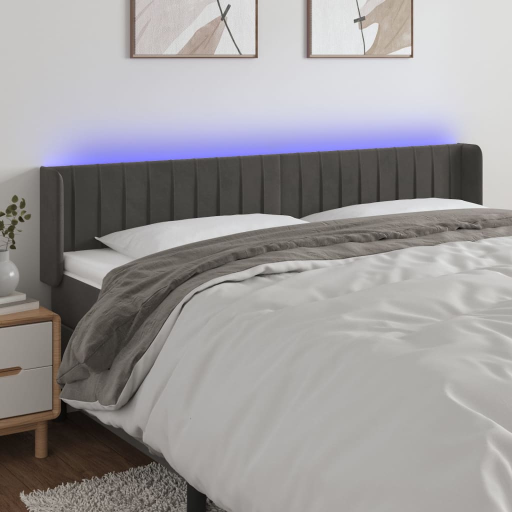 LED uzglavlje tamnosivo 203x16x78/88 cm baršunasto