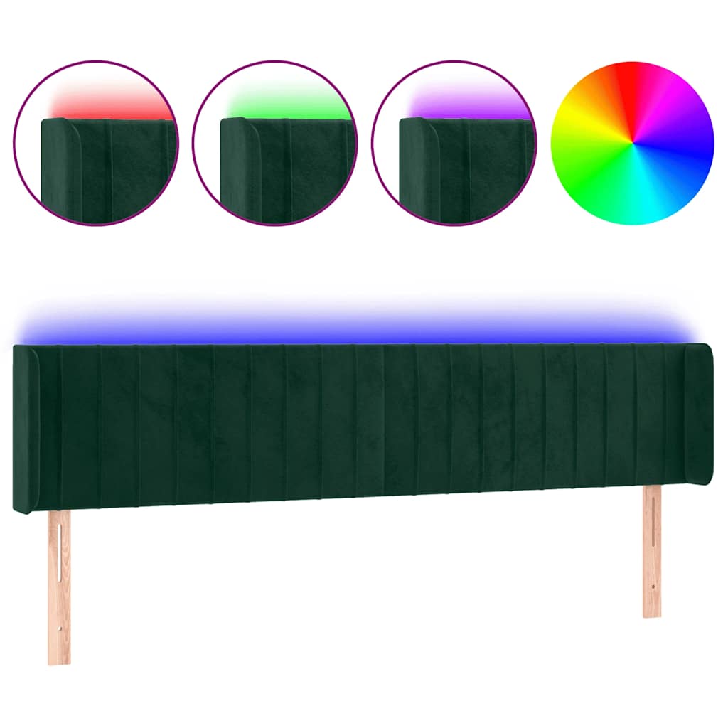 LED uzglavlje tamnozeleno 203x16x78/88 cm baršunasto