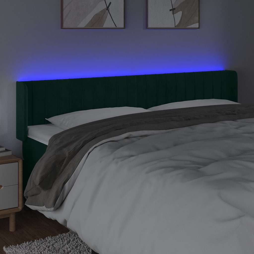 LED uzglavlje tamnozeleno 203x16x78/88 cm baršunasto