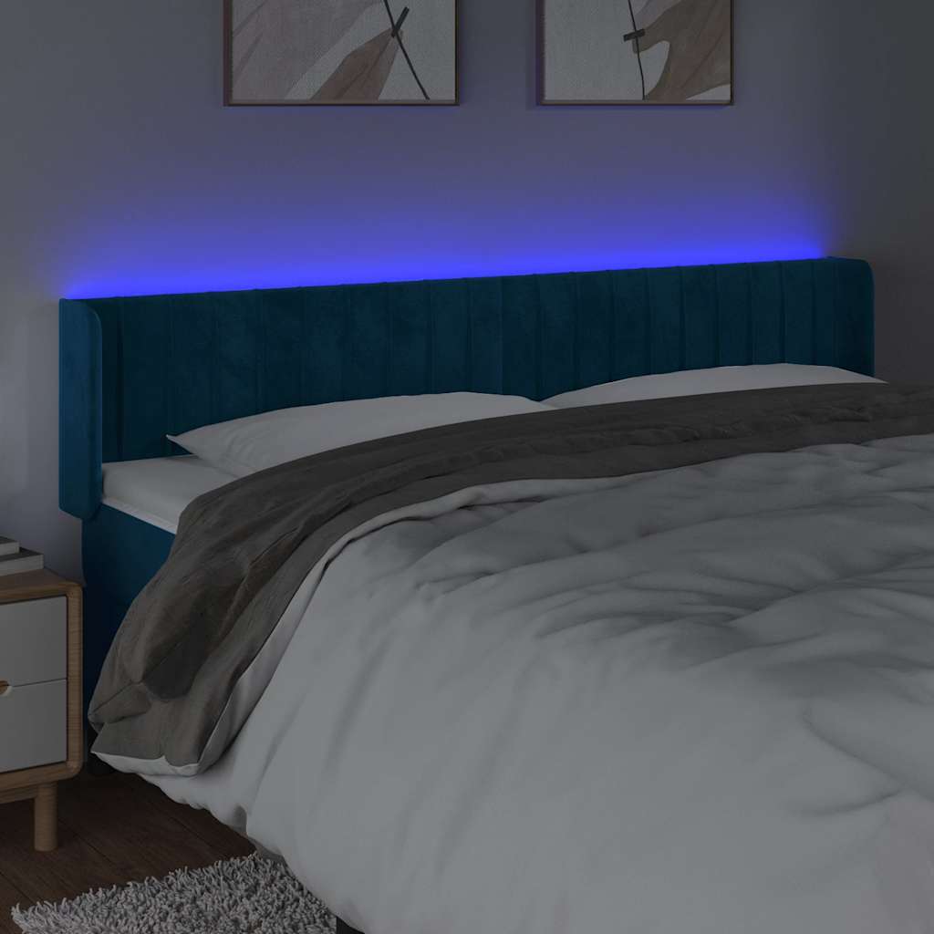 LED uzglavlje tamnoplavo 203x16x78/88 cm baršunasto