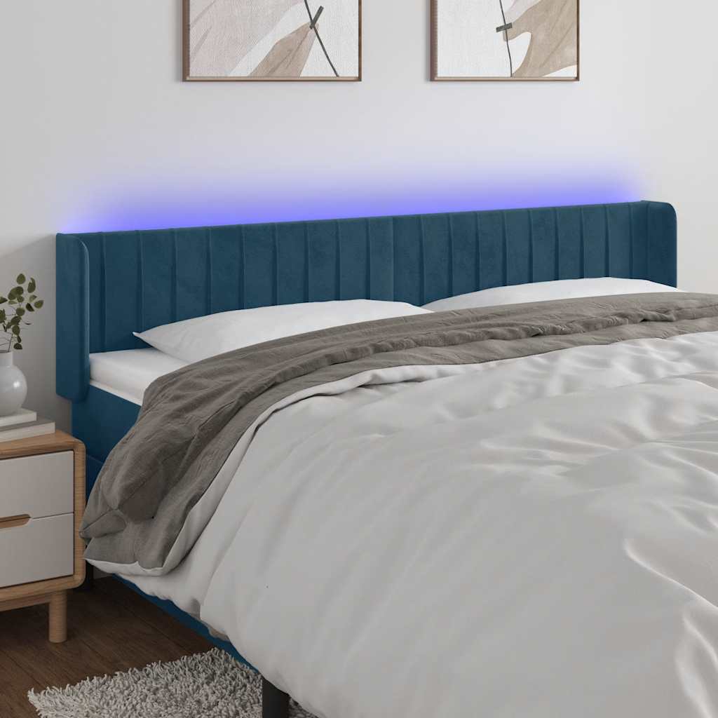 LED uzglavlje tamnoplavo 203x16x78/88 cm baršunasto