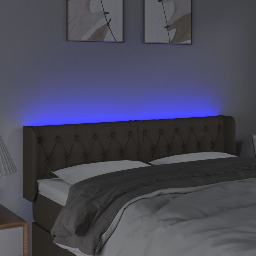 LED uzglavlje smeđesivo 147x16x78/88 cm od tkanine