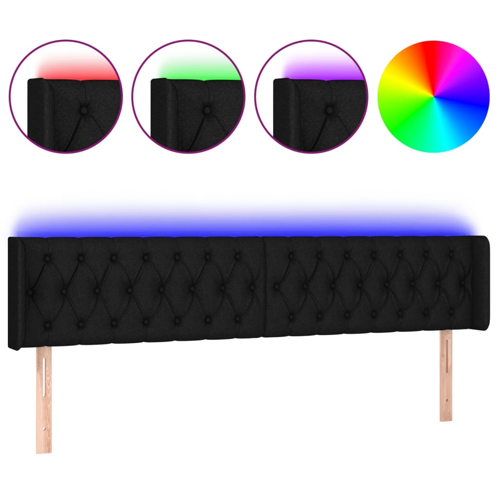 LED uzglavlje crno 183x16x78/88 cm od tkanine