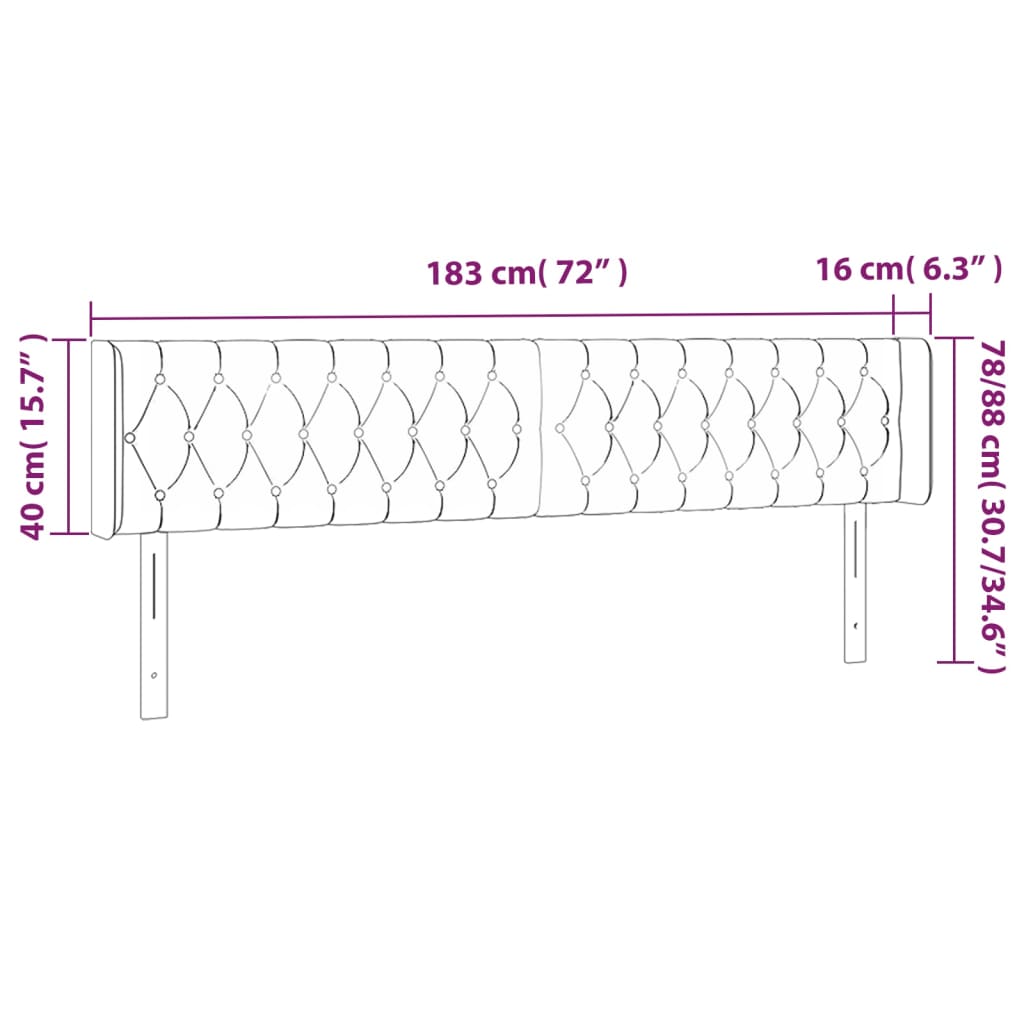 LED uzglavlje crno 183x16x78/88 cm od tkanine