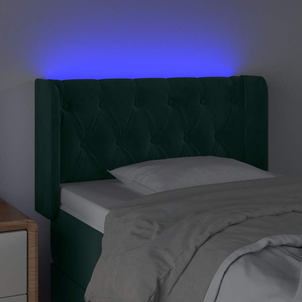 LED uzglavlje tamnozeleno 83x16x78/88 cm baršunasto