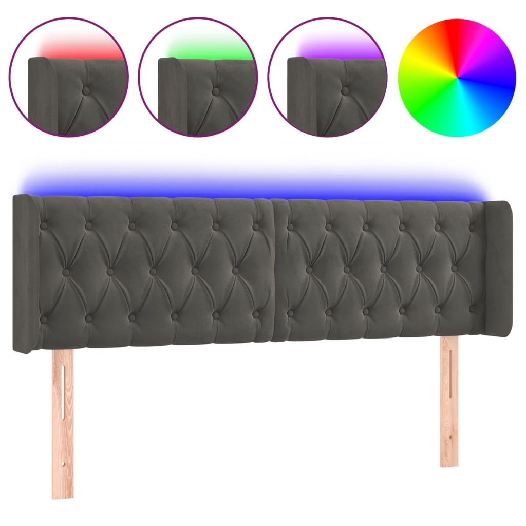 LED uzglavlje tamnosivo 147x16x78/88 cm baršunasto