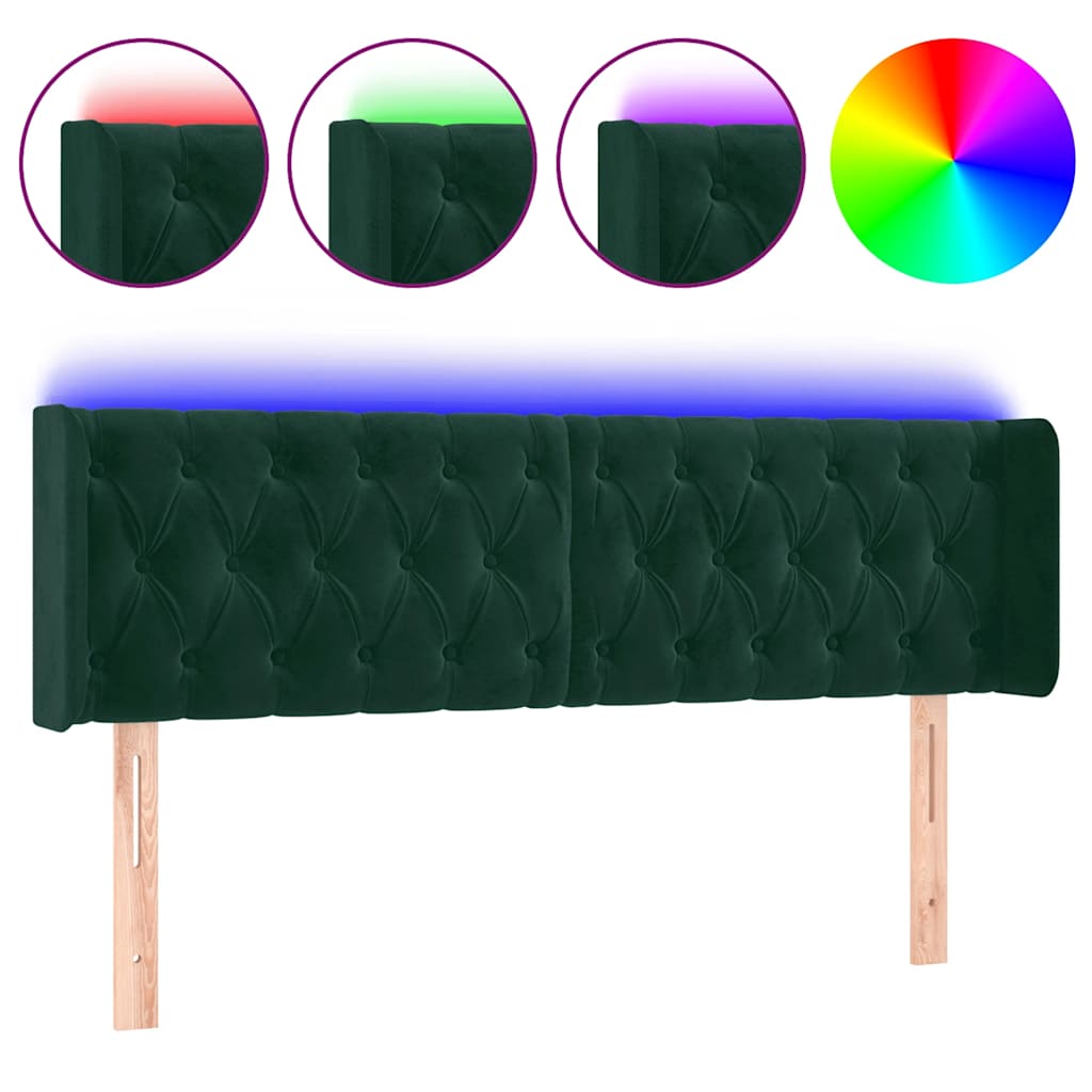 LED uzglavlje tamnozeleno 147x16x78/88 cm baršunasto