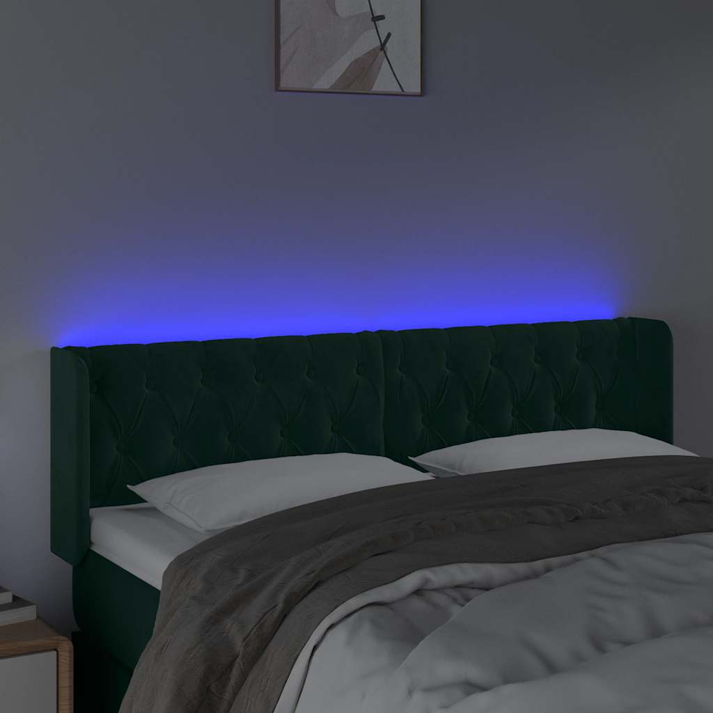 LED uzglavlje tamnozeleno 147x16x78/88 cm baršunasto