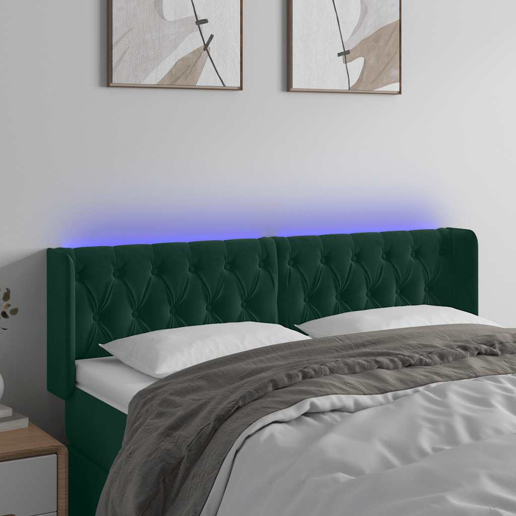 LED uzglavlje tamnozeleno 147x16x78/88 cm baršunasto