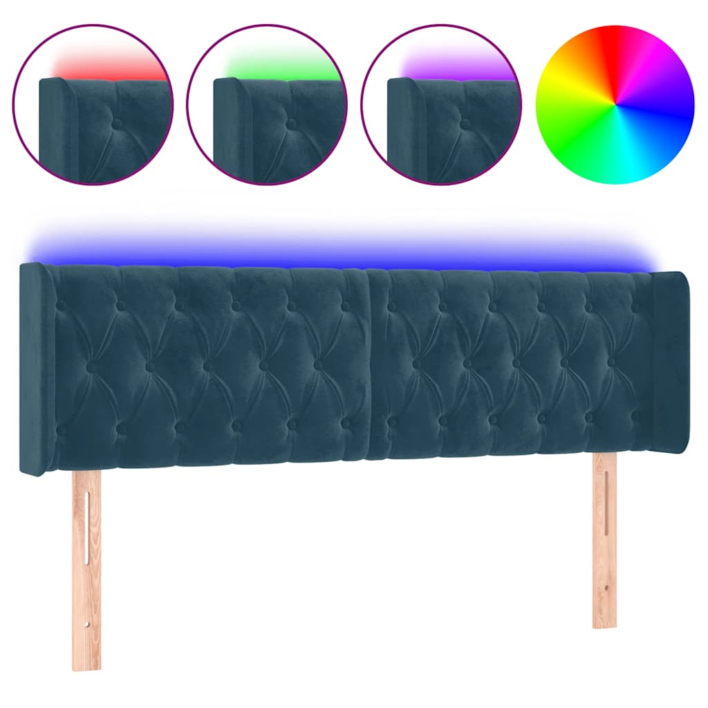 LED uzglavlje tamnoplavo 147x16x78/88 cm baršunasto