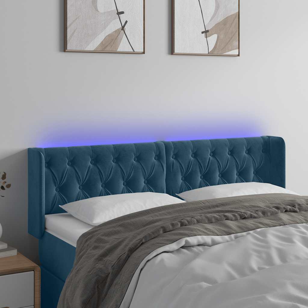 LED uzglavlje tamnoplavo 147x16x78/88 cm baršunasto