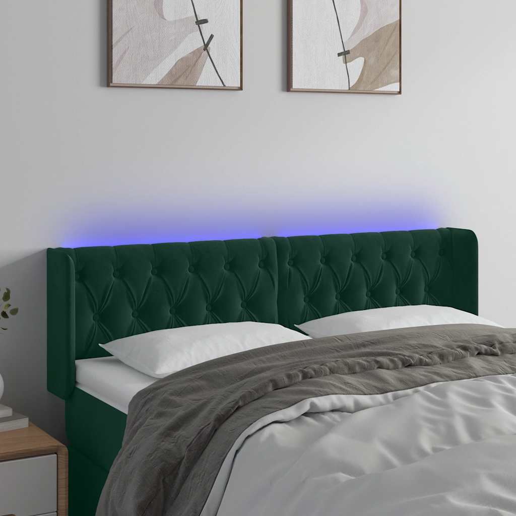 LED uzglavlje tamnozeleno 163x16x78/88 cm baršunasto