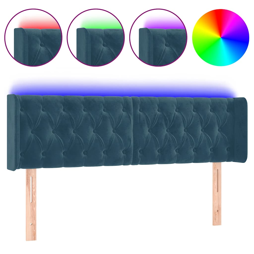 LED uzglavlje tamnoplavo 163x16x78/88 cm baršunasto