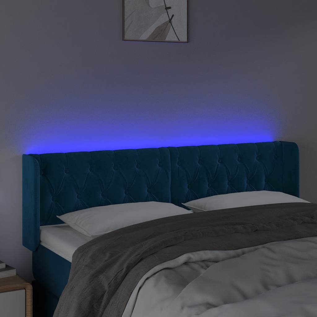LED uzglavlje tamnoplavo 163x16x78/88 cm baršunasto