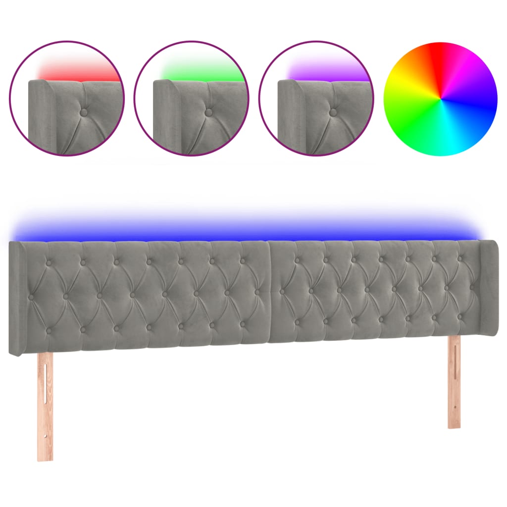 LED uzglavlje svjetlosivo 183x16x78/88 cm baršunasto