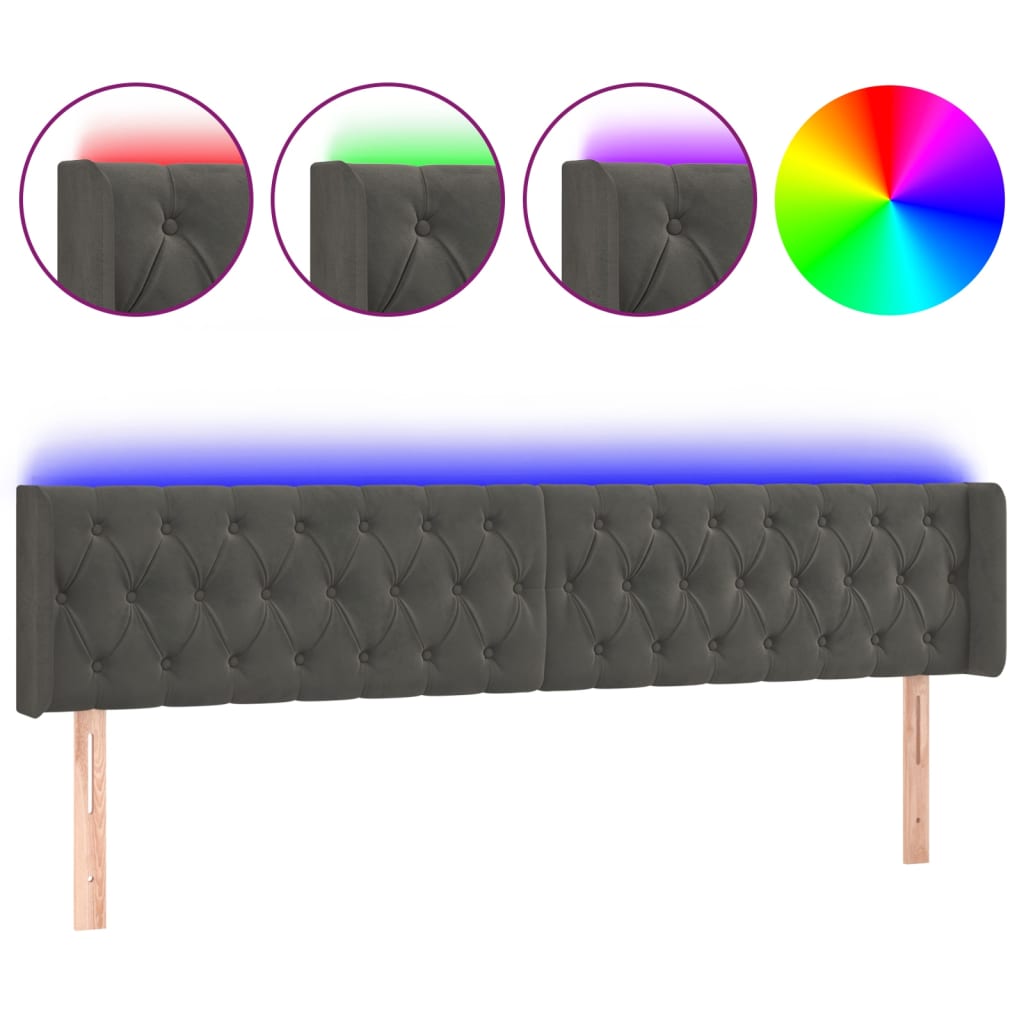 LED uzglavlje tamnosivo 183x16x78/88 cm baršunasto