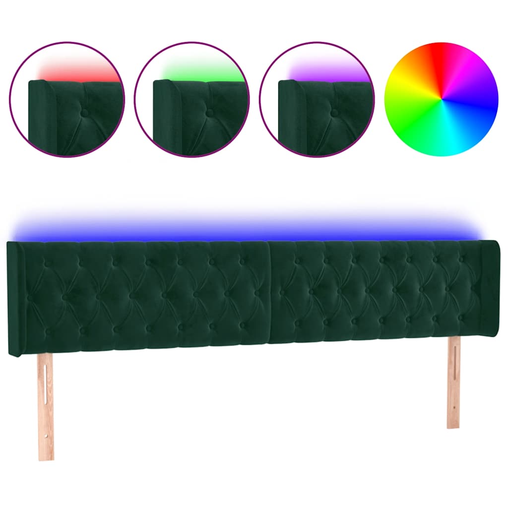LED uzglavlje tamnozeleno 183x16x78/88 cm baršunasto