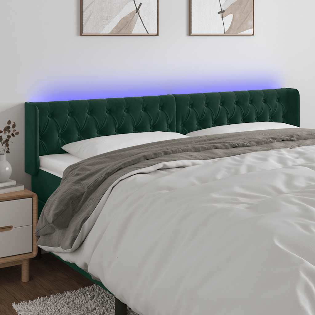 LED uzglavlje tamnozeleno 183x16x78/88 cm baršunasto