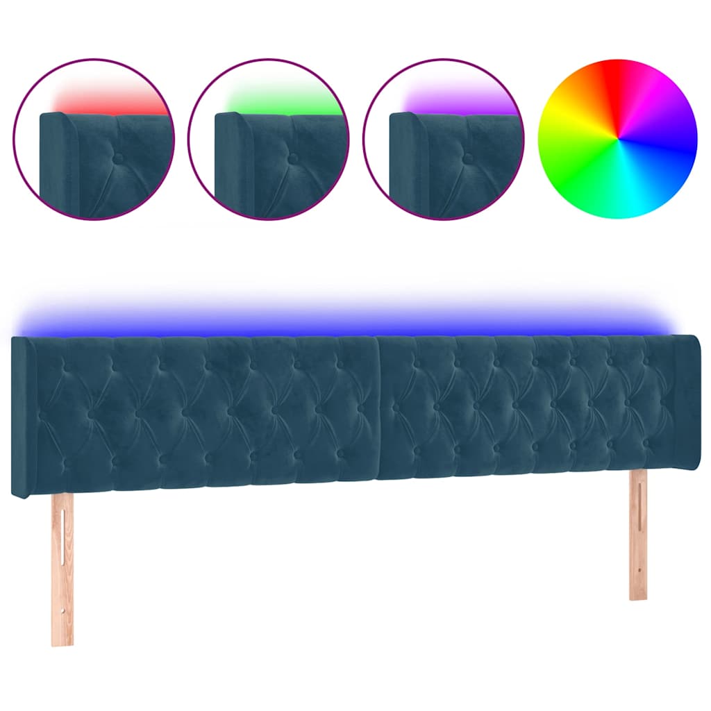 LED uzglavlje tamnoplavo 183x16x78/88 cm baršunasto