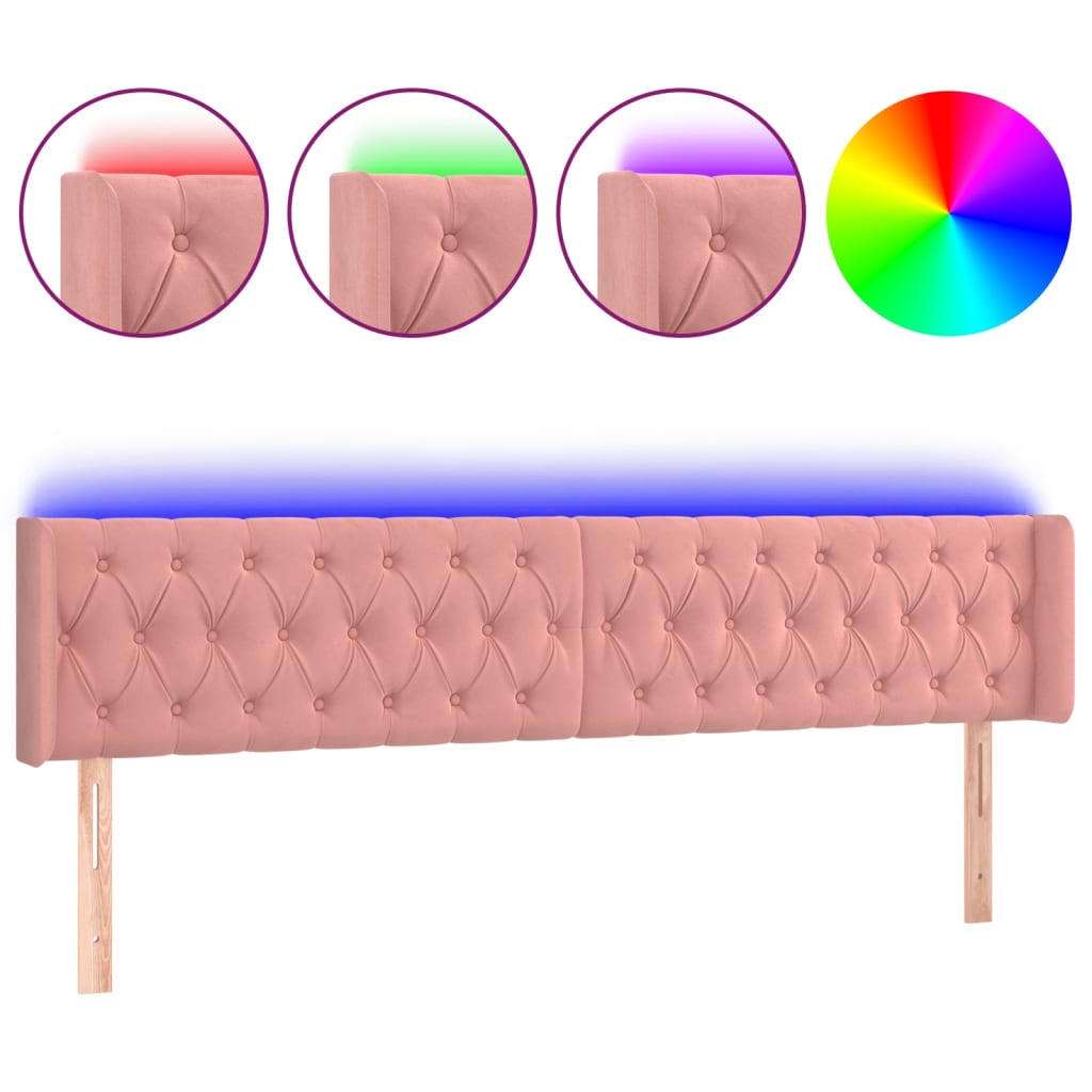 LED uzglavlje ružičasto 183x16x78/88 cm baršunasto