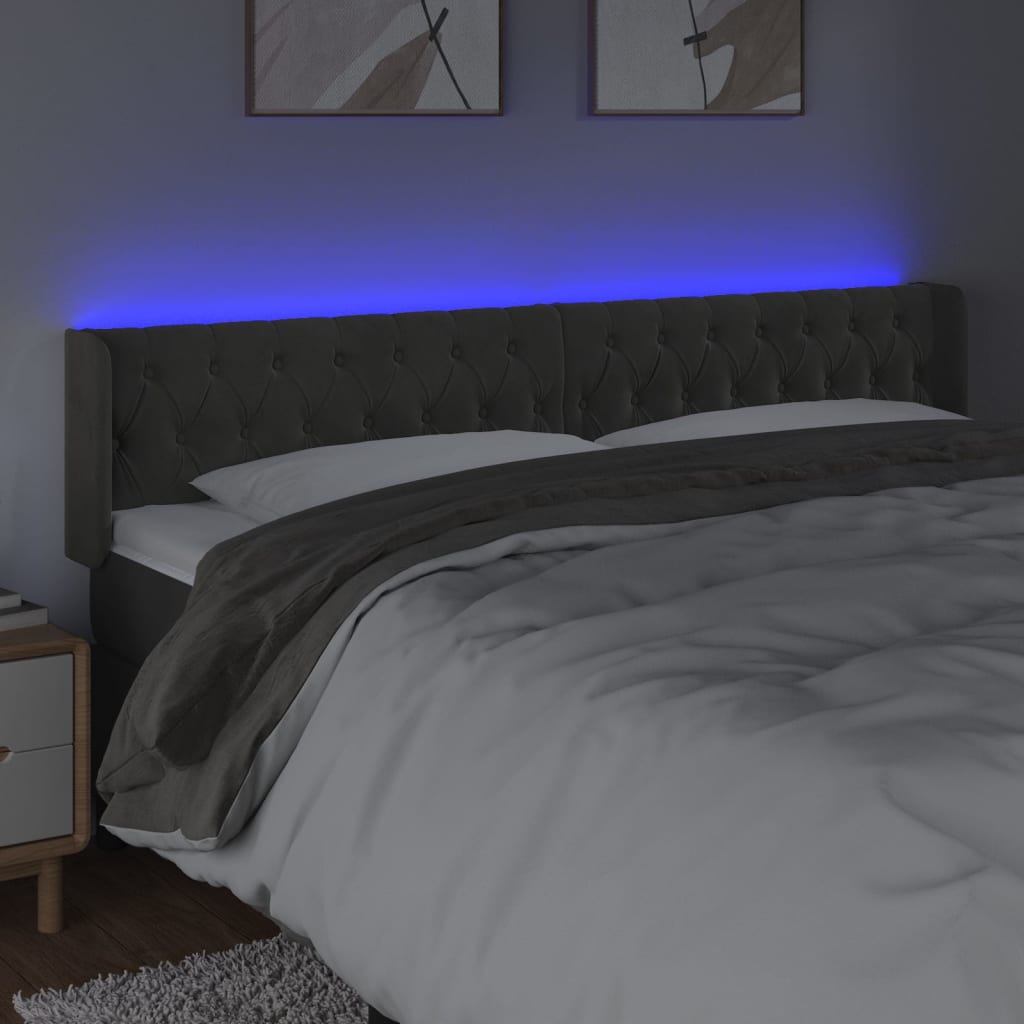 LED uzglavlje tamnosivo 203x16x78/88 cm baršunasto