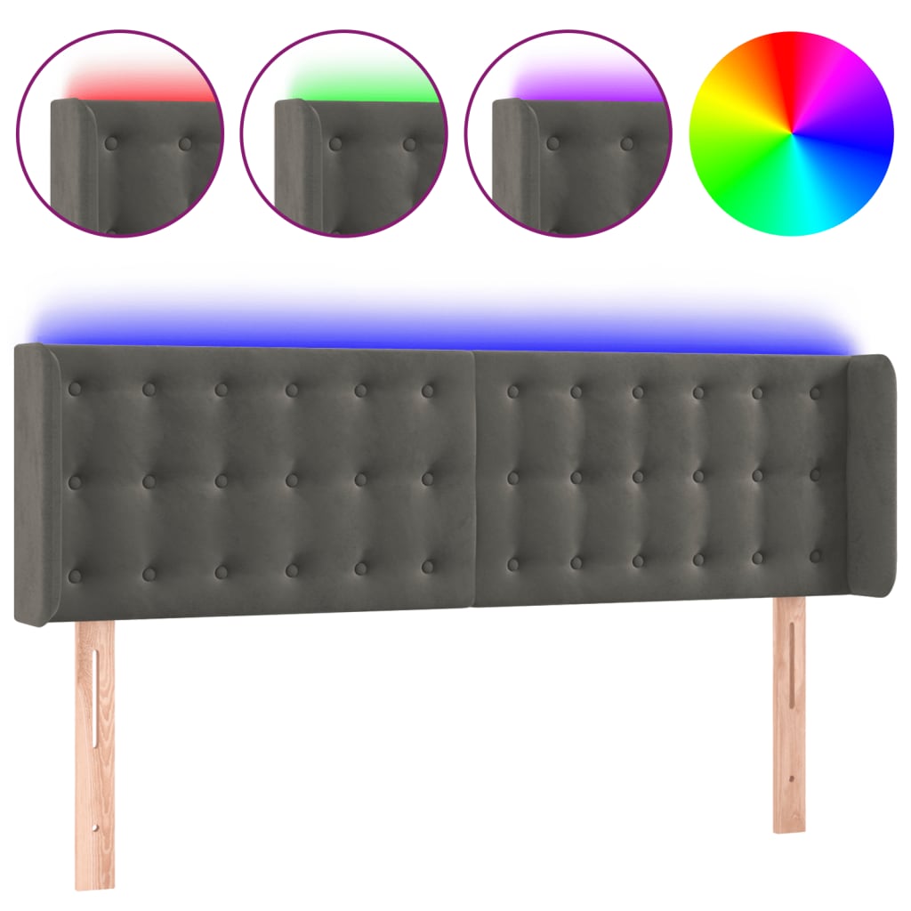 LED uzglavlje tamnosivo 147x16x78/88 cm baršunasto