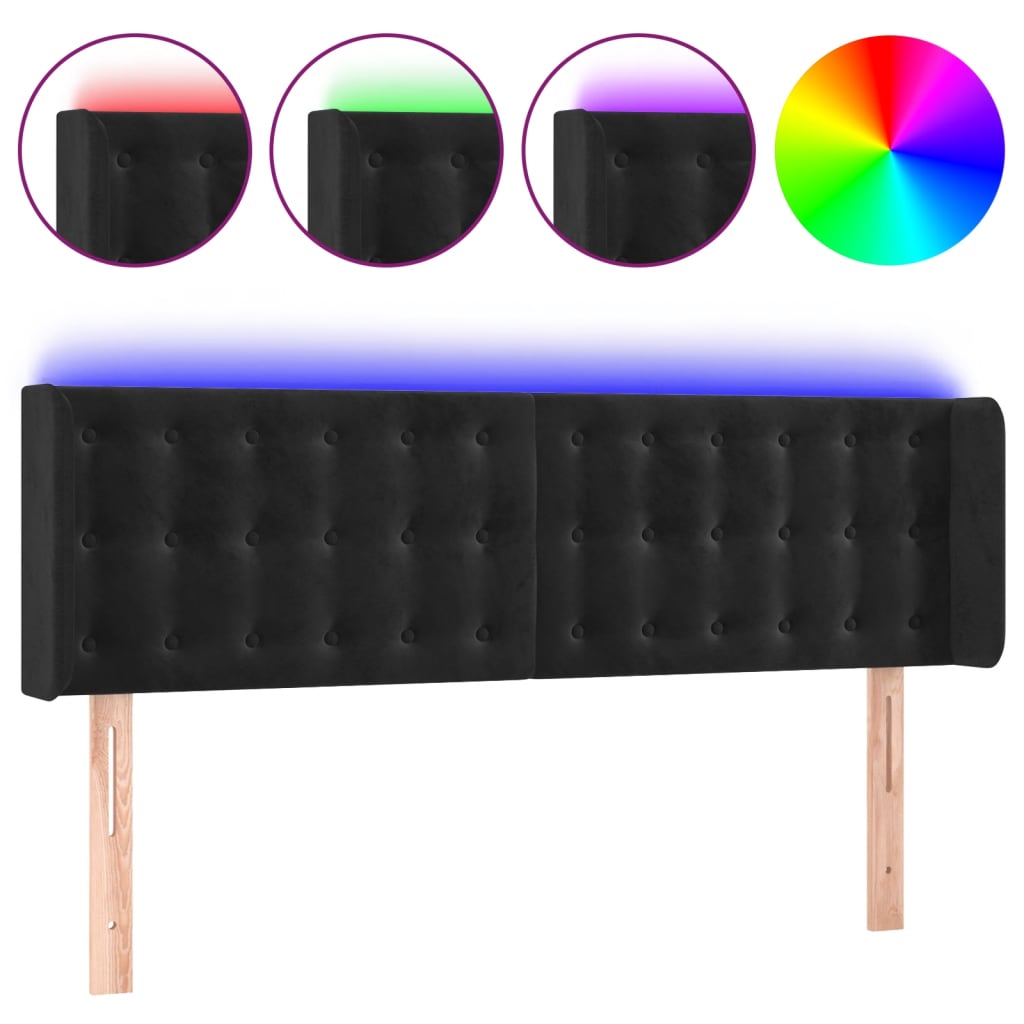 LED uzglavlje crno 147x16x78/88 cm baršunasto