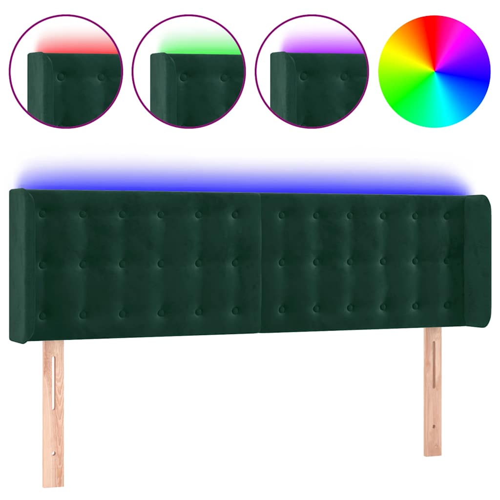 LED uzglavlje tamnozeleno 147x16x78/88 cm baršunasto