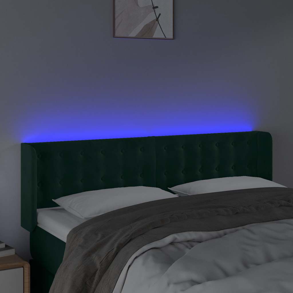 LED uzglavlje tamnozeleno 147x16x78/88 cm baršunasto