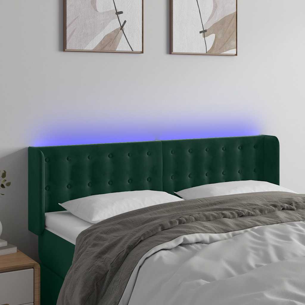 LED uzglavlje tamnozeleno 147x16x78/88 cm baršunasto