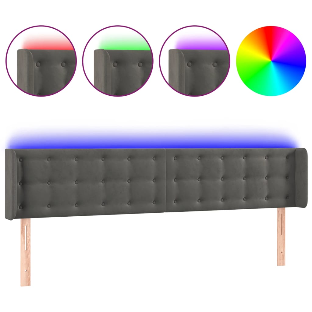 LED uzglavlje tamnosivo 163x16x78/88 cm baršunasto