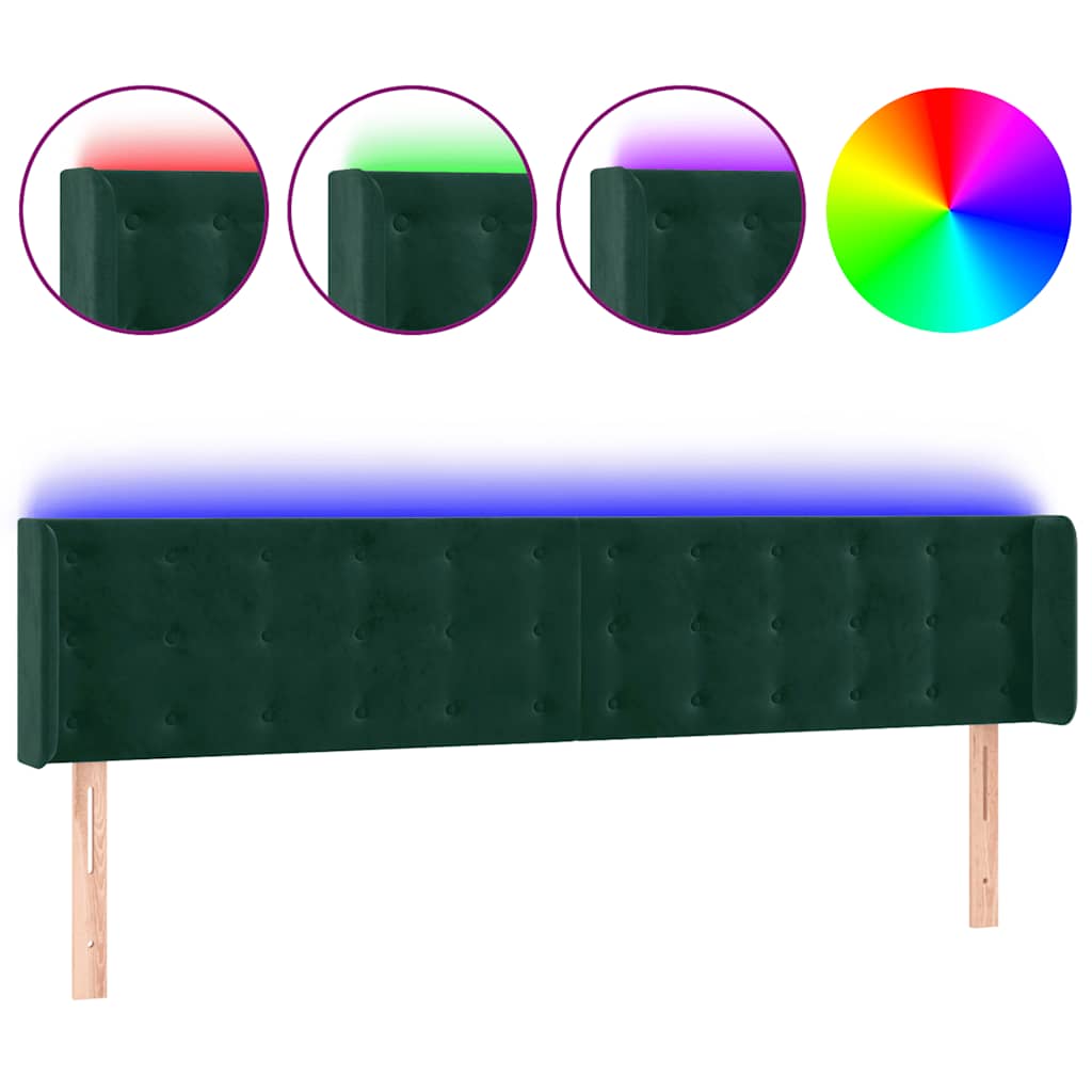 LED uzglavlje tamnozeleno 163x16x78/88 cm baršunasto