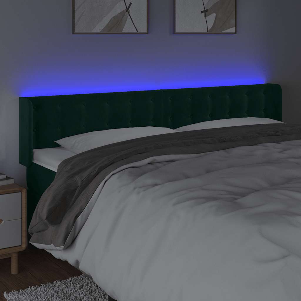 LED uzglavlje tamnozeleno 163x16x78/88 cm baršunasto