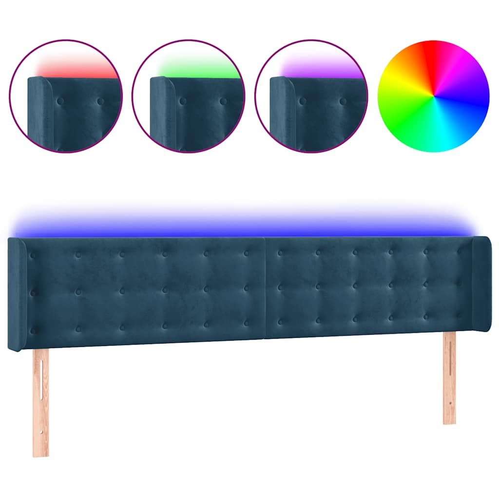 LED uzglavlje tamnoplavo 163x16x78/88 cm baršunasto