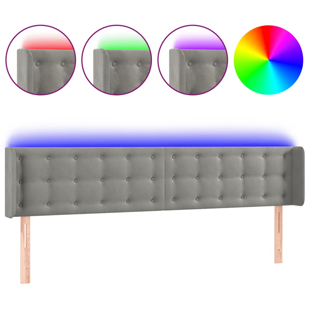 LED uzglavlje svjetlosivo 183x16x78/88 cm baršunasto