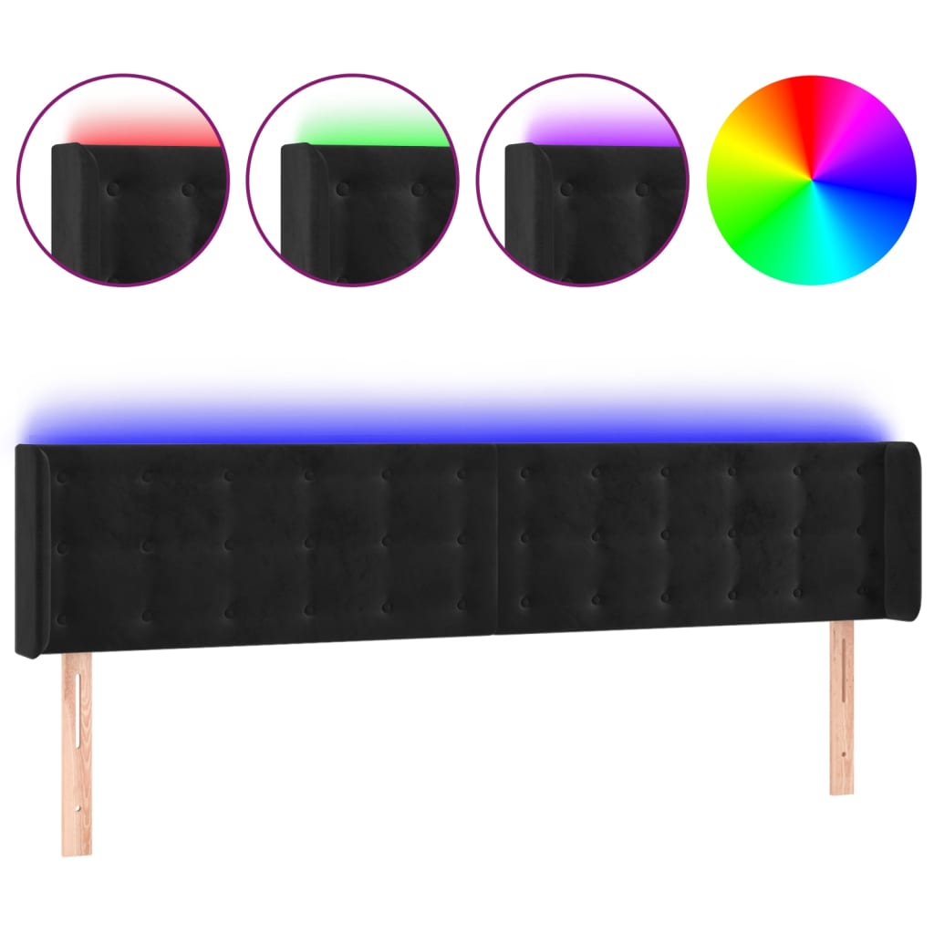 LED uzglavlje crno 183x16x78/88 cm baršunasto