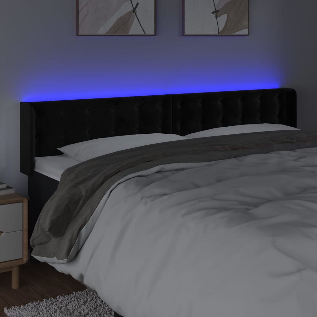 LED uzglavlje crno 183x16x78/88 cm baršunasto