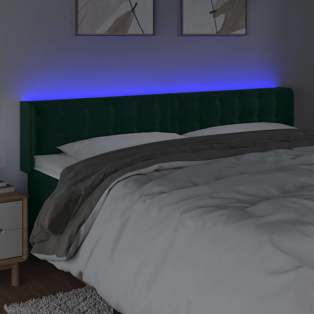 LED uzglavlje tamnozeleno 183x16x78/88 cm baršunasto