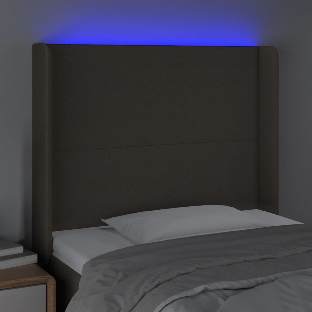 LED uzglavlje smeđesivo 93 x 16 x 118/128 cm od tkanine