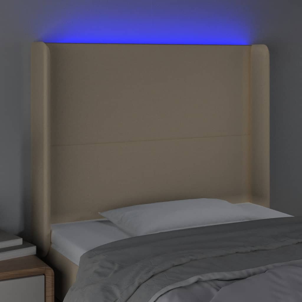 LED uzglavlje krem 93 x 16 x 118/128 cm od tkanine