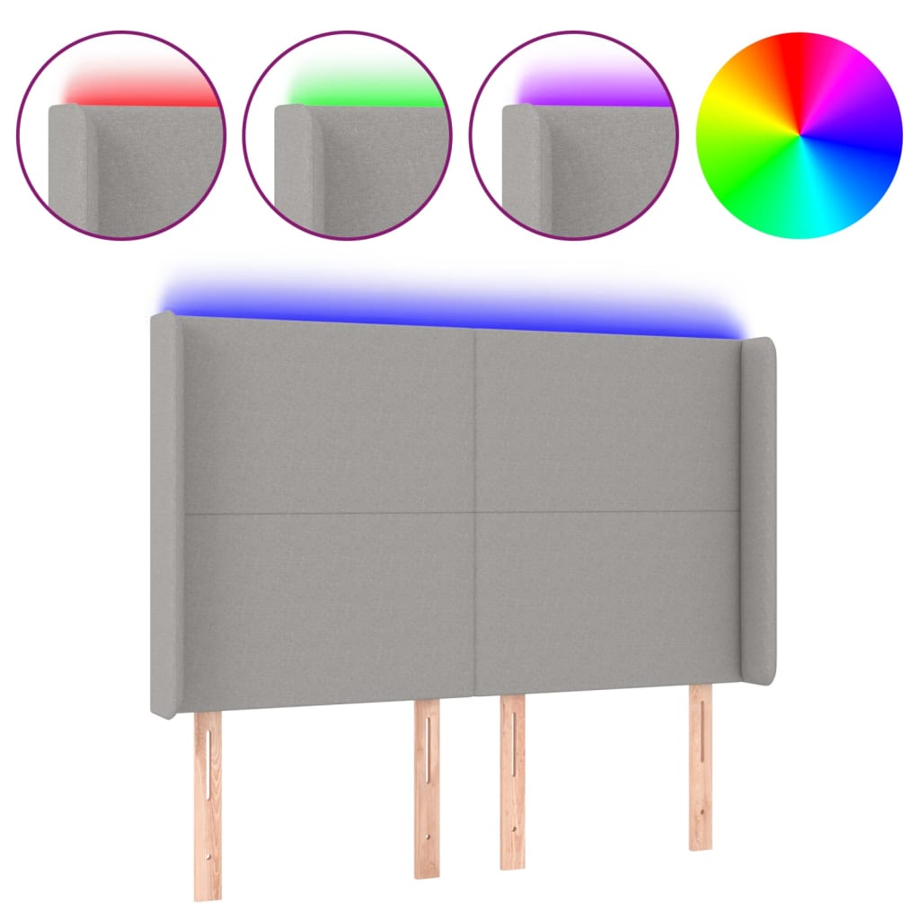 LED uzglavlje svjetlosivo 147 x 16 x 118/128 cm od tkanine