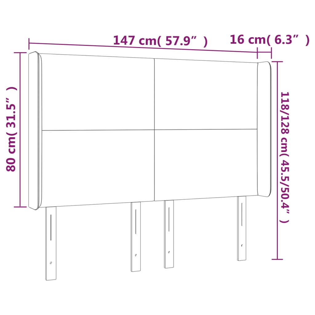 LED uzglavlje crno 147 x 16 x 118/128 cm od tkanine