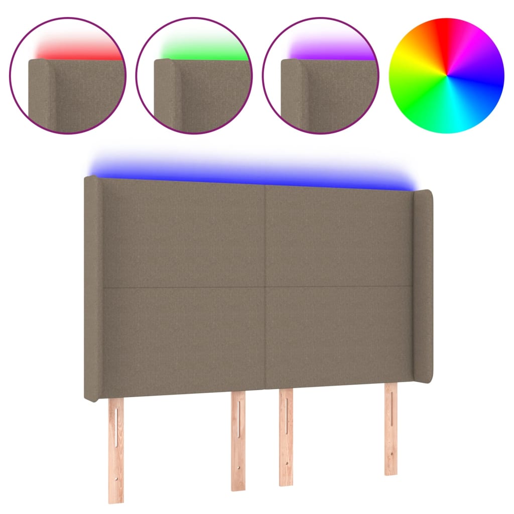 LED uzglavlje smeđesivo 147 x 16 x 118/128 cm od tkanine