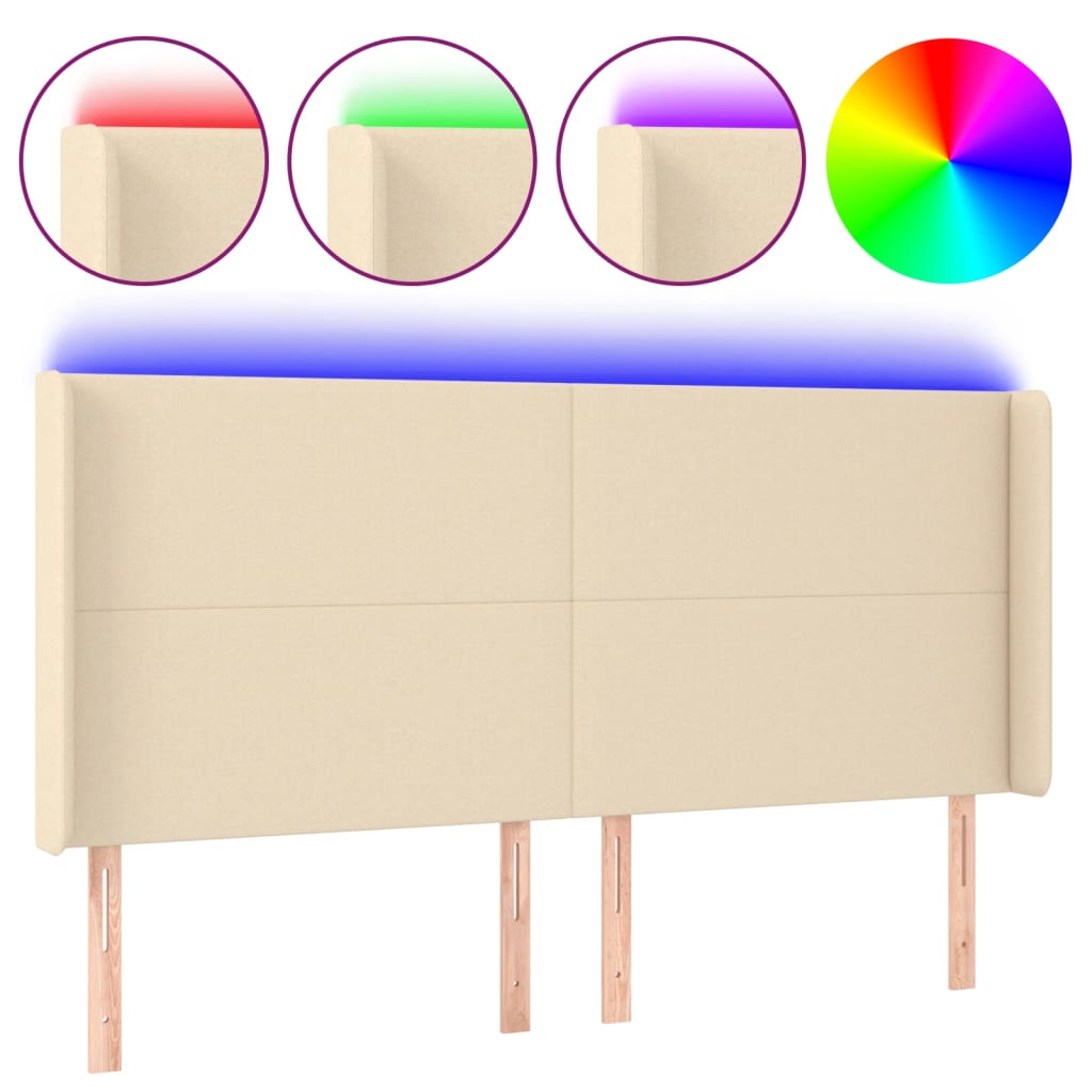 LED uzglavlje krem 183 x 16 x 118/128 cm od tkanine
